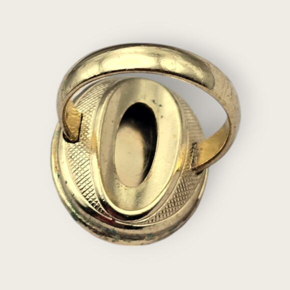 Vintage Whiting and Davis Glass Cameo Ring β Collectible Adjustable Gold Tone - Picture 7 of 8